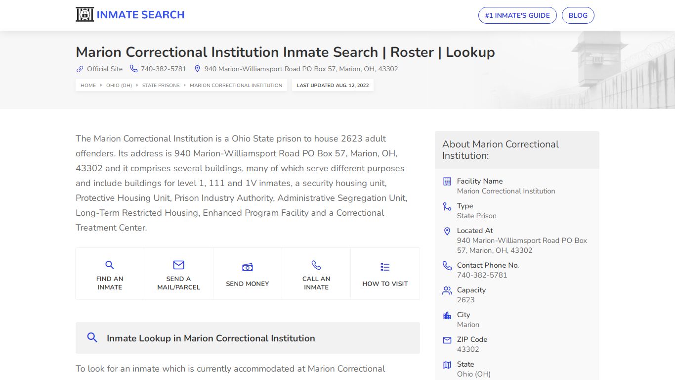 Marion Correctional Institution Inmate Search | Roster ...